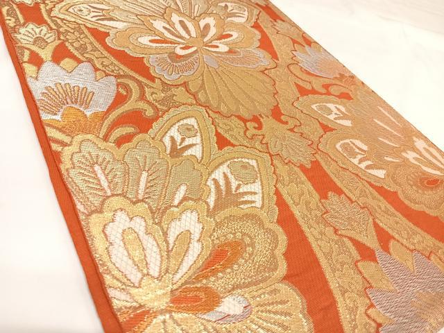 平和屋着物◎六通柄　本袋帯　更紗花文　金銀糸　正絹　逸品　AABK0671yx
