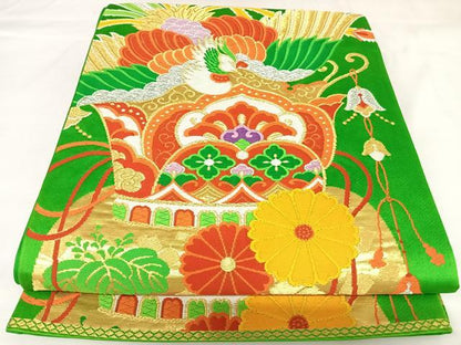 平和屋着物◎六通柄袋帯　唐織　鳳凰花文　金銀糸　正絹　逸品　AABK0679yx