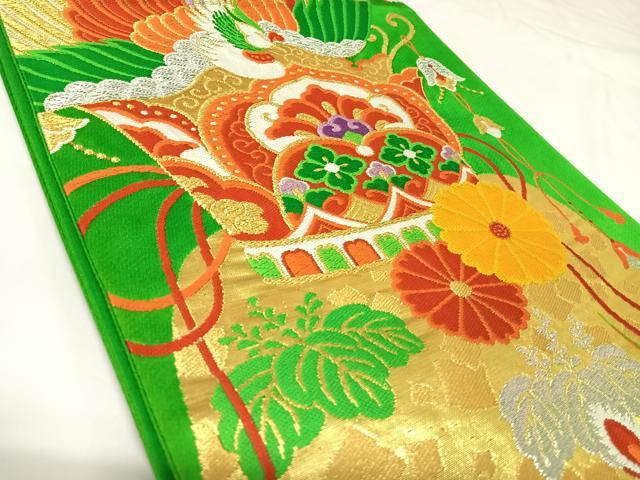 平和屋着物◎六通柄袋帯 唐織 鳳凰花文 金銀糸 正絹 逸品