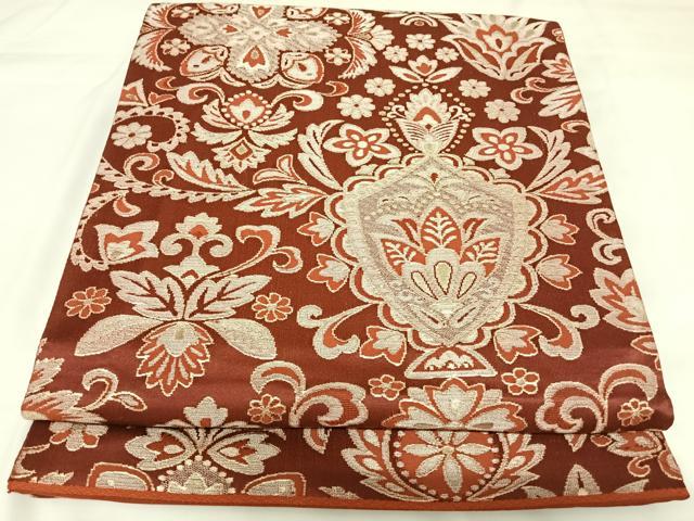 平和屋着物◎六通柄京袋帯　洋花文　金銀糸　正絹　逸品　AABK0681yx
