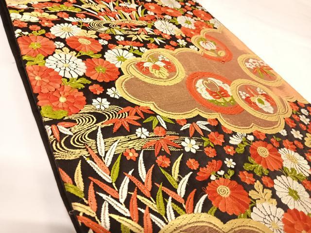 平和屋着物◎六通柄袋帯　唐織　花蝶丸文　金糸　正絹　逸品　AABK0682yx
