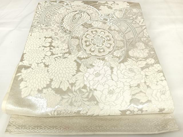 平和屋着物◎六通柄袋帯　唐織　美保姿　花鼓文　銀糸　正絹　逸品　AABK0688yx