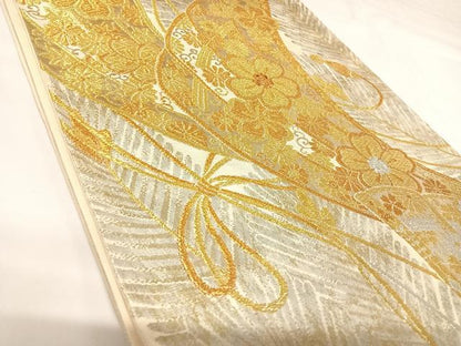 平和屋着物◎六通柄袋帯　舞花文　金銀糸　三越扱い　正絹　逸品　AABK0689yx