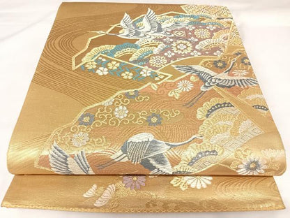 平和屋着物◎六通柄袋帯　飛鶴吉祥文　金銀糸　正絹　逸品　AABK0690yx