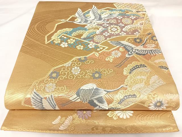 平和屋着物◎六通柄袋帯　飛鶴吉祥文　金銀糸　正絹　逸品　AABK0690yx