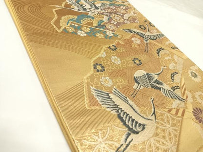 平和屋着物◎六通柄袋帯　飛鶴吉祥文　金銀糸　正絹　逸品　AABK0690yx