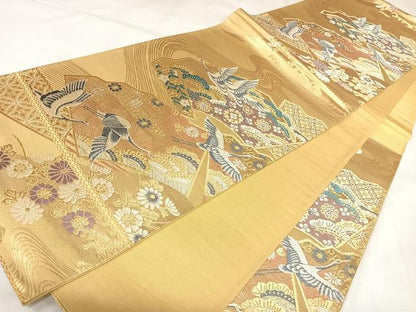 平和屋着物◎六通柄袋帯　飛鶴吉祥文　金銀糸　正絹　逸品　AABK0690yx