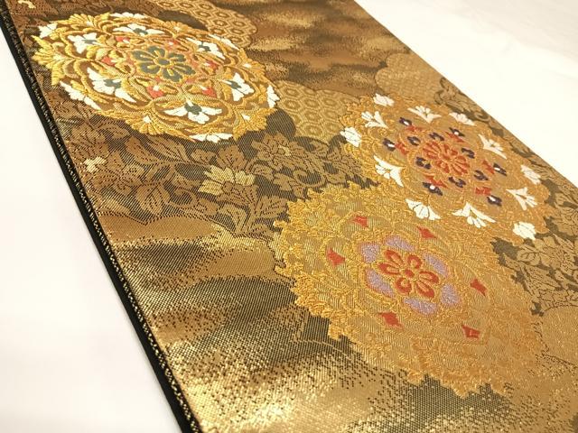 平和屋着物◎六通柄袋帯　正倉院花文　金糸　正絹　逸品　AABK0691yx