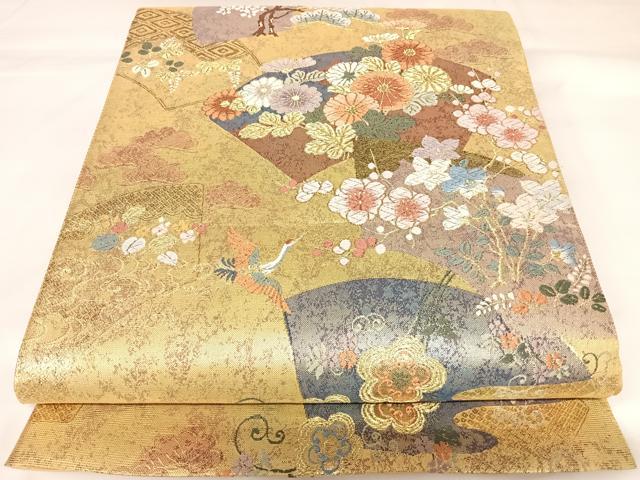 平和屋着物◎六通柄袋帯　唐織　小袖地紙重ね　金糸　正絹　逸品　AABK0695yx