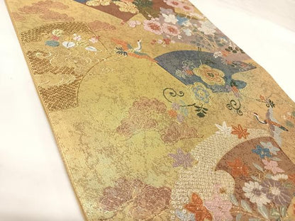 平和屋着物◎六通柄袋帯　唐織　小袖地紙重ね　金糸　正絹　逸品　AABK0695yx
