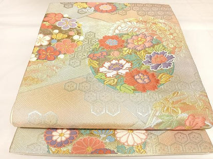 平和屋着物◎西陣　野々村織物謹製　六通柄袋帯　唐織　花丸文　金銀糸　正絹　逸品　AABK0696yx