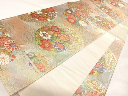 平和屋着物◎西陣　野々村織物謹製　六通柄袋帯　唐織　花丸文　金銀糸　正絹　逸品　AABK0696yx