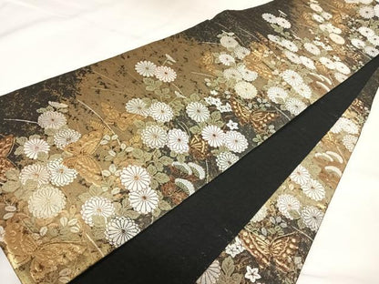 平和屋着物◎六通柄袋帯　唐織　琳派　花蝶文　金糸　正絹　逸品　AABK0698yx