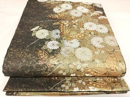平和屋着物◎六通柄袋帯　唐織　琳派　花蝶文　金糸　正絹　逸品　AABK0698yx