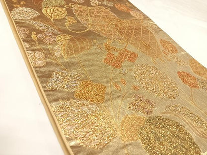 平和屋着物◎六通柄袋帯　仕覆花文　金糸　正絹　逸品　AABK0699yx