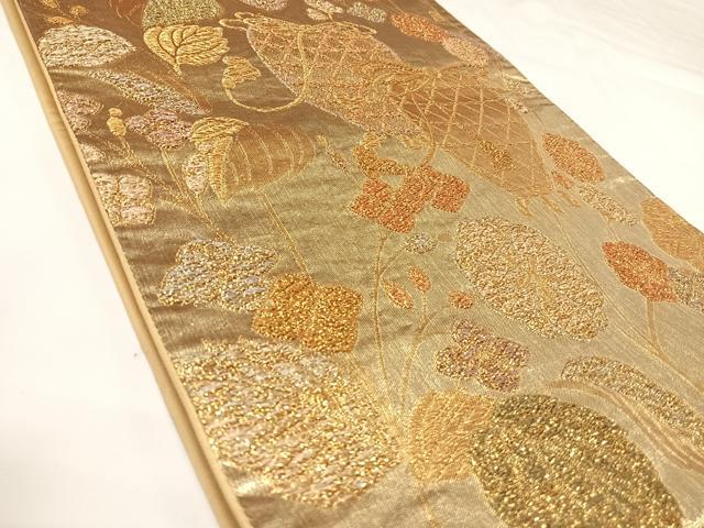 平和屋着物◎六通柄袋帯　仕覆花文　金糸　正絹　逸品　AABK0699yx
