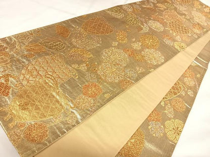 平和屋着物◎六通柄袋帯　仕覆花文　金糸　正絹　逸品　AABK0699yx