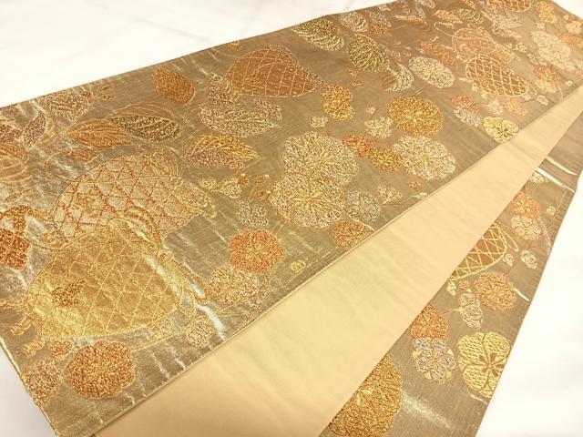 平和屋着物◎六通柄袋帯　仕覆花文　金糸　正絹　逸品　AABK0699yx