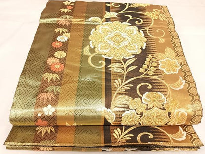 平和屋着物◎佐賀錦　六通柄袋帯　唐織　花唐草文　金糸　正絹　逸品　AABK0700yx