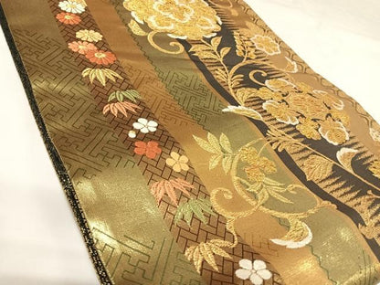 平和屋着物◎佐賀錦　六通柄袋帯　唐織　花唐草文　金糸　正絹　逸品　AABK0700yx