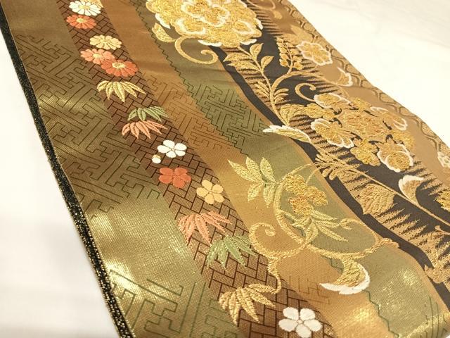 平和屋着物◎佐賀錦　六通柄袋帯　唐織　花唐草文　金糸　正絹　逸品　AABK0700yx