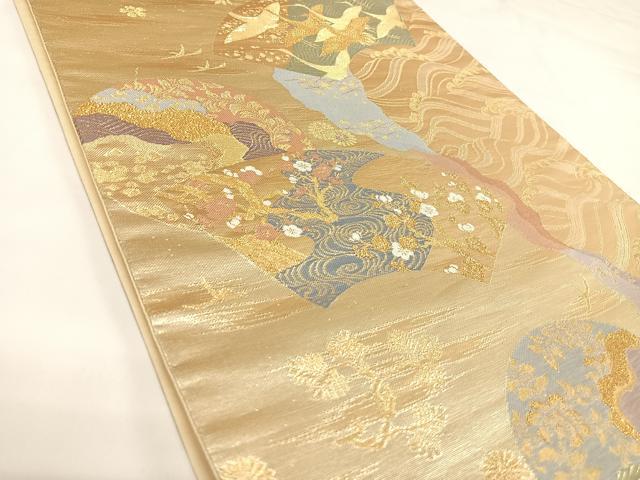 平和屋着物◎六通柄袋帯　唐織　地紙飛鶴文　金糸　正絹　逸品　AABK0701yx