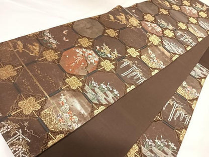 平和屋着物◎六通柄袋帯　唐織　瑞鳳秀華　金銀糸　正絹　逸品　AABK0702yx