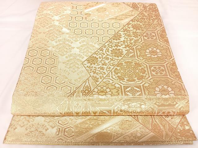 平和屋着物◎佐賀錦　六通柄袋帯　吉祥花文　金糸　正絹　逸品　AABK0703yx