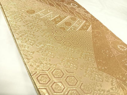 平和屋着物◎佐賀錦　六通柄袋帯　吉祥花文　金糸　正絹　逸品　AABK0703yx
