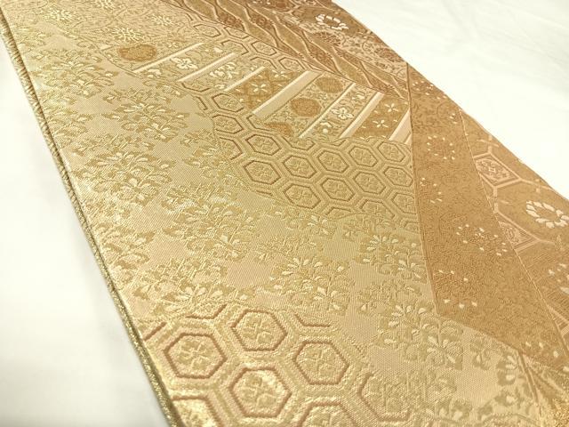 平和屋着物◎佐賀錦　六通柄袋帯　吉祥花文　金糸　正絹　逸品　AABK0703yx