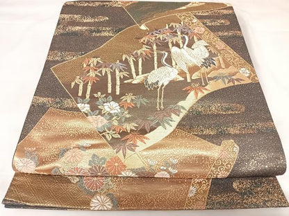 平和屋着物◎六通柄袋帯　唐織　慶長絵巻紙文　金銀糸　正絹　逸品　AABK0707yx