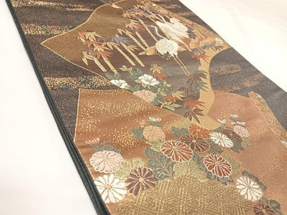 平和屋着物◎六通柄袋帯　唐織　慶長絵巻紙文　金銀糸　正絹　逸品　AABK0707yx