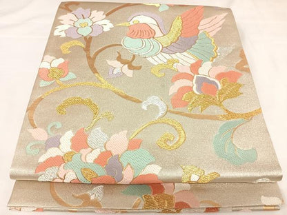 平和屋着物◎六通柄袋帯　唐織　更紗花鳥文　金銀糸　正絹　逸品　AABK0714yx