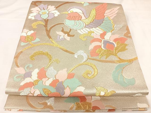 平和屋着物◎六通柄袋帯　唐織　更紗花鳥文　金銀糸　正絹　逸品　AABK0714yx