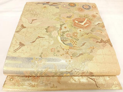 平和屋着物◎佐賀錦　六通柄袋帯　花鳥文　金糸　正絹　逸品　AABK0715yx