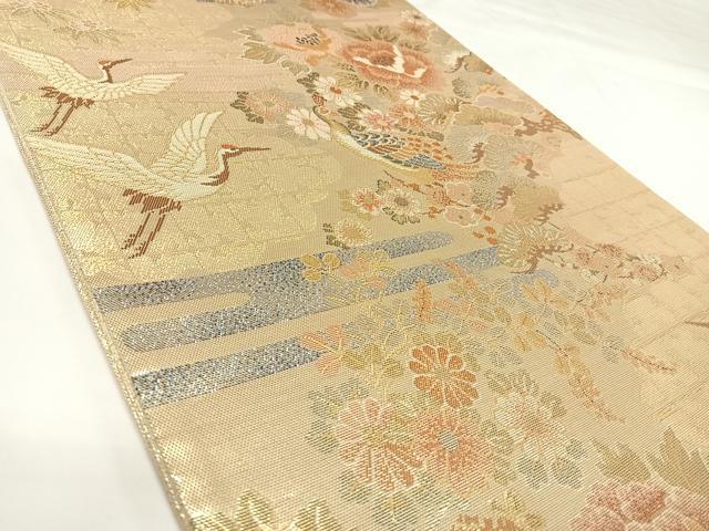 平和屋着物◎佐賀錦　六通柄袋帯　花鳥文　金糸　正絹　逸品　AABK0715yx