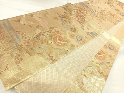 平和屋着物◎佐賀錦　六通柄袋帯　花鳥文　金糸　正絹　逸品　AABK0715yx