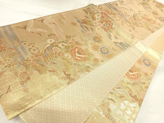 平和屋着物◎佐賀錦　六通柄袋帯　花鳥文　金糸　正絹　逸品　AABK0715yx