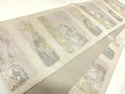 平和屋着物◎六通柄袋帯　草花文　金銀糸　正絹　逸品　AABK0716yx