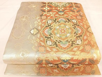 平和屋着物◎六通柄袋帯　正倉院花文　金銀糸　正絹　逸品　AABK0717yx