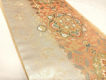 平和屋着物◎六通柄袋帯　正倉院花文　金銀糸　正絹　逸品　AABK0717yx