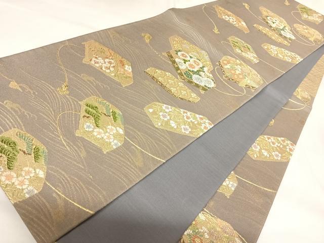 平和屋着物◎六通柄袋帯　唐織　花文箱文　金糸　正絹　逸品　AABK0718yx