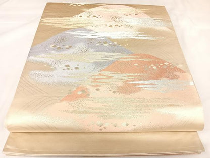 平和屋着物◎六通柄袋帯　重ね山文　金銀糸　正絹　逸品　AABK0727yx