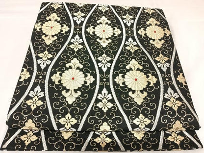 平和屋着物◎六通柄京袋帯　立涌花文　黒地　金銀糸　正絹　逸品　AABK0730yx
