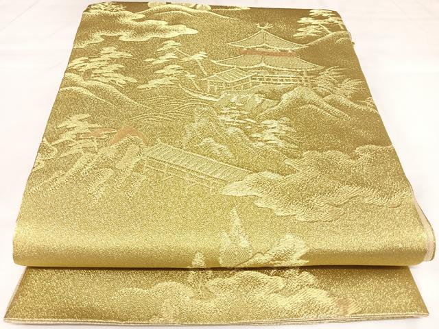 平和屋着物◎六通柄袋帯　風景文　金糸　正絹　逸品　AABK0731yx