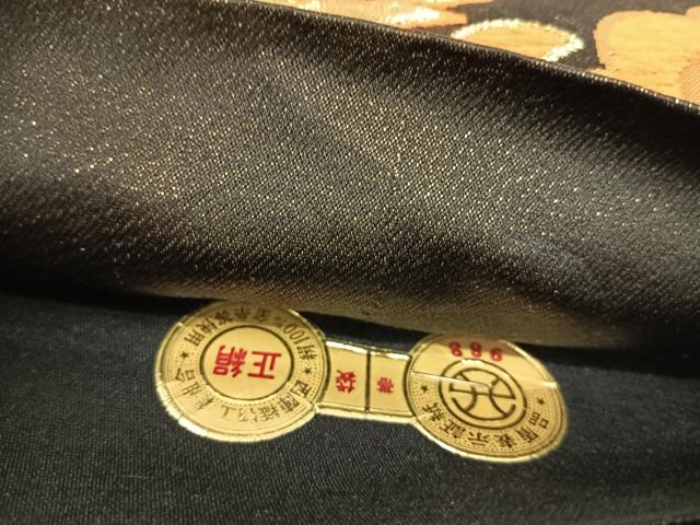 平和屋着物◎西陣　六通柄袋帯　唐織　立涌花文　黒地　金銀糸　正絹　逸品　AABK0740yx