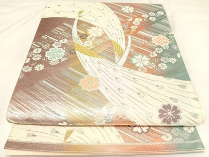 平和屋着物◎六通柄袋帯　唐織　孔雀花文　金銀糸　正絹　逸品　AABK0741yx