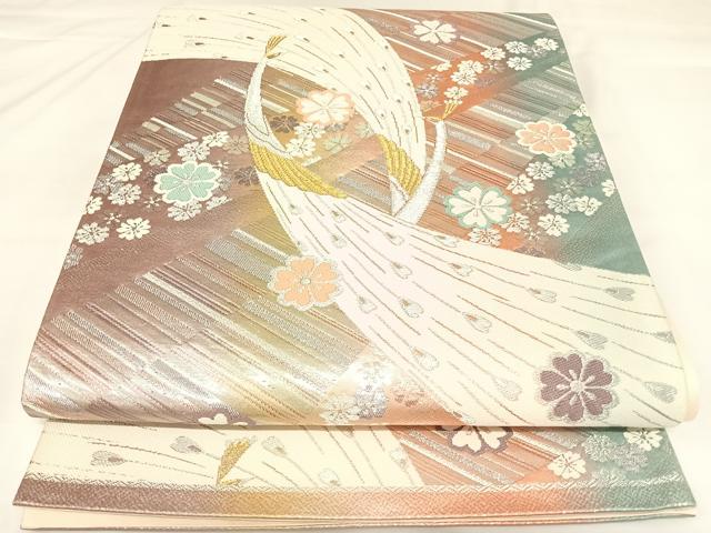 平和屋着物◎六通柄袋帯　唐織　孔雀花文　金銀糸　正絹　逸品　AABK0741yx