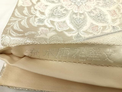 平和屋着物◎六通柄袋帯　唐織　流水唐花華文　銀糸　正絹　逸品　AABK0742yx