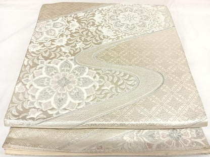平和屋着物◎六通柄袋帯　唐織　流水唐花華文　銀糸　正絹　逸品　AABK0742yx